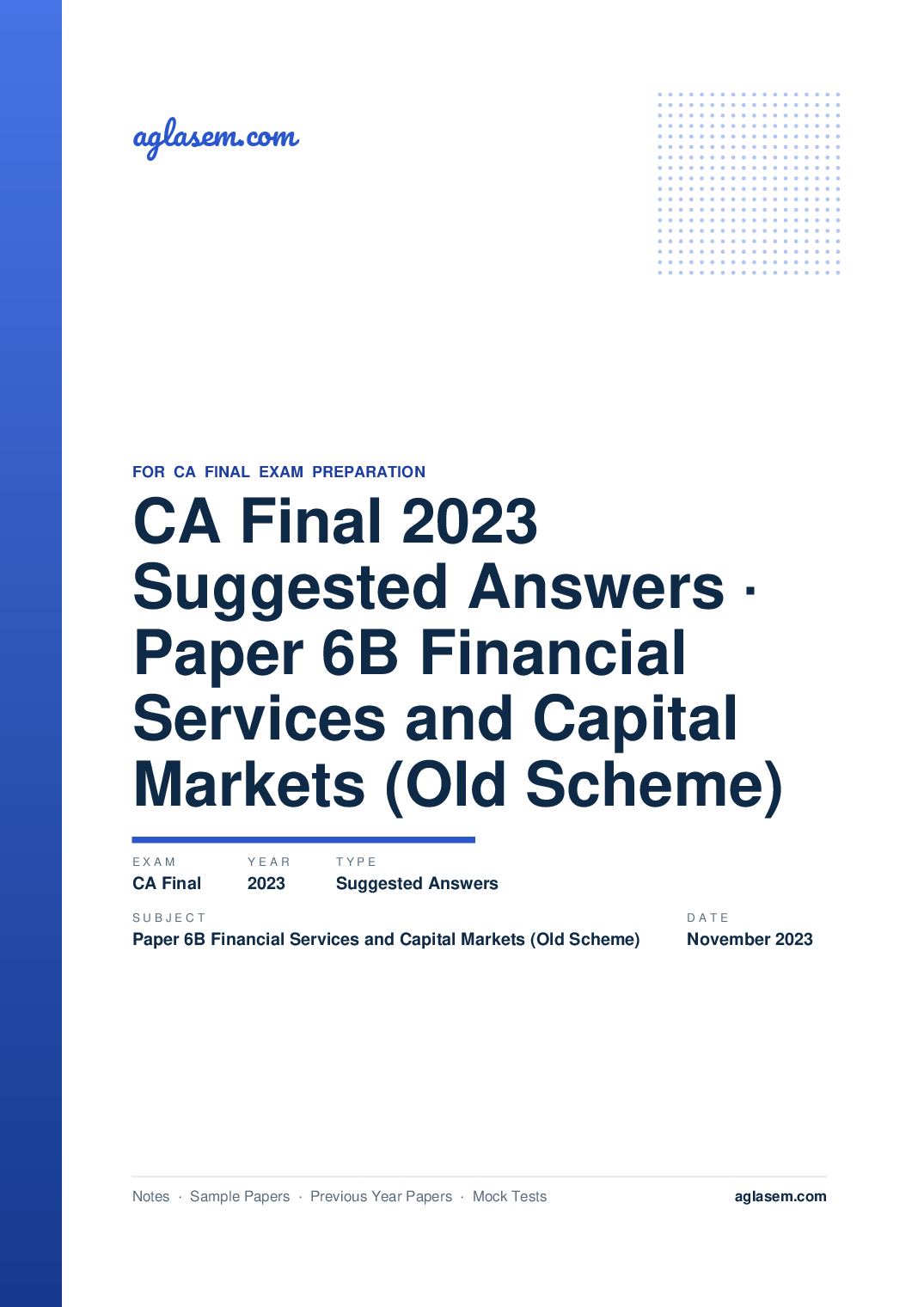 CA Final November 2023 Suggested Answers Paper 6B Financial Services and Capital Markets (Old Scheme) - Page 1 of 37