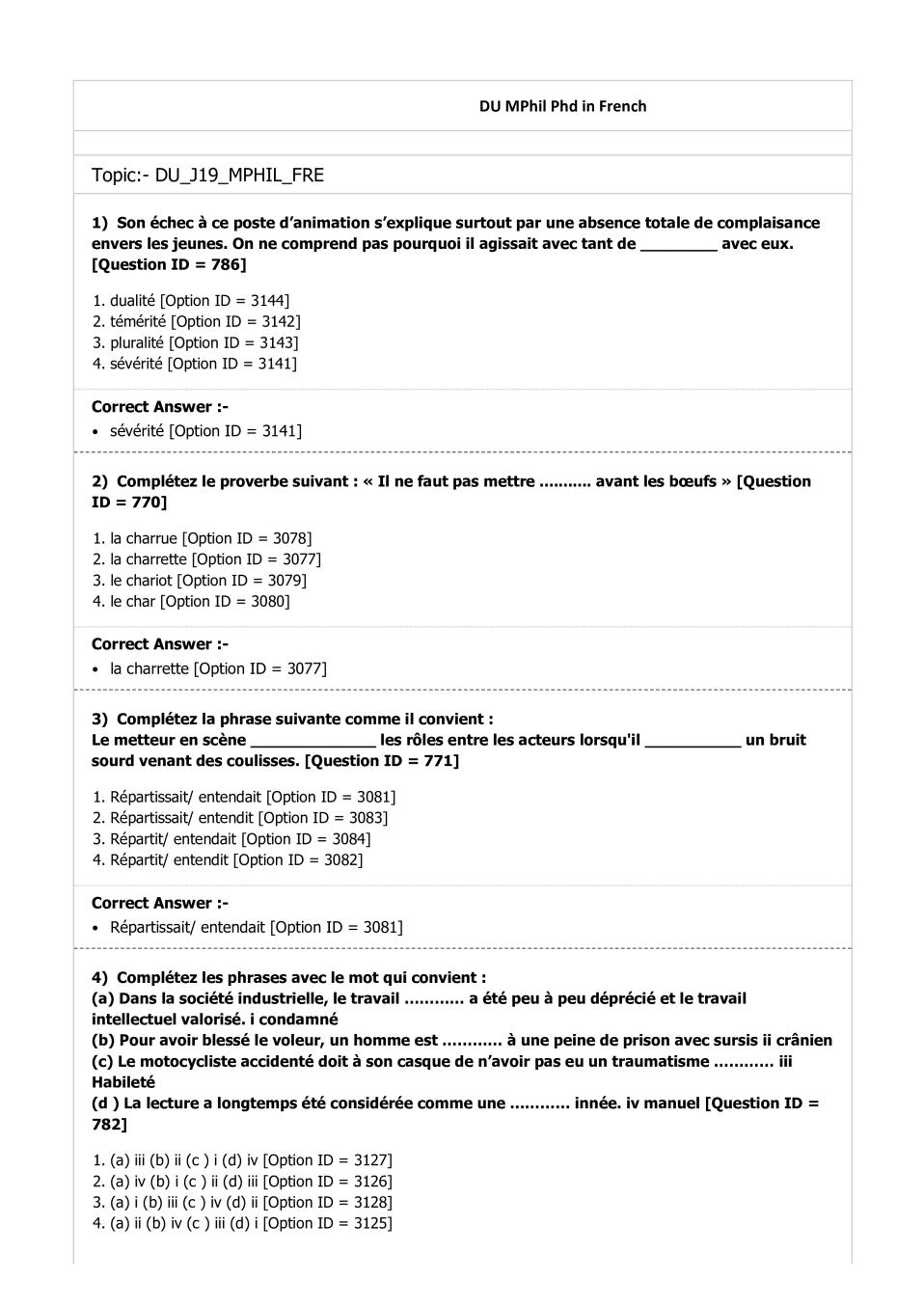DUET Question Paper 2019 for M.Phil Ph.D French - Page 1