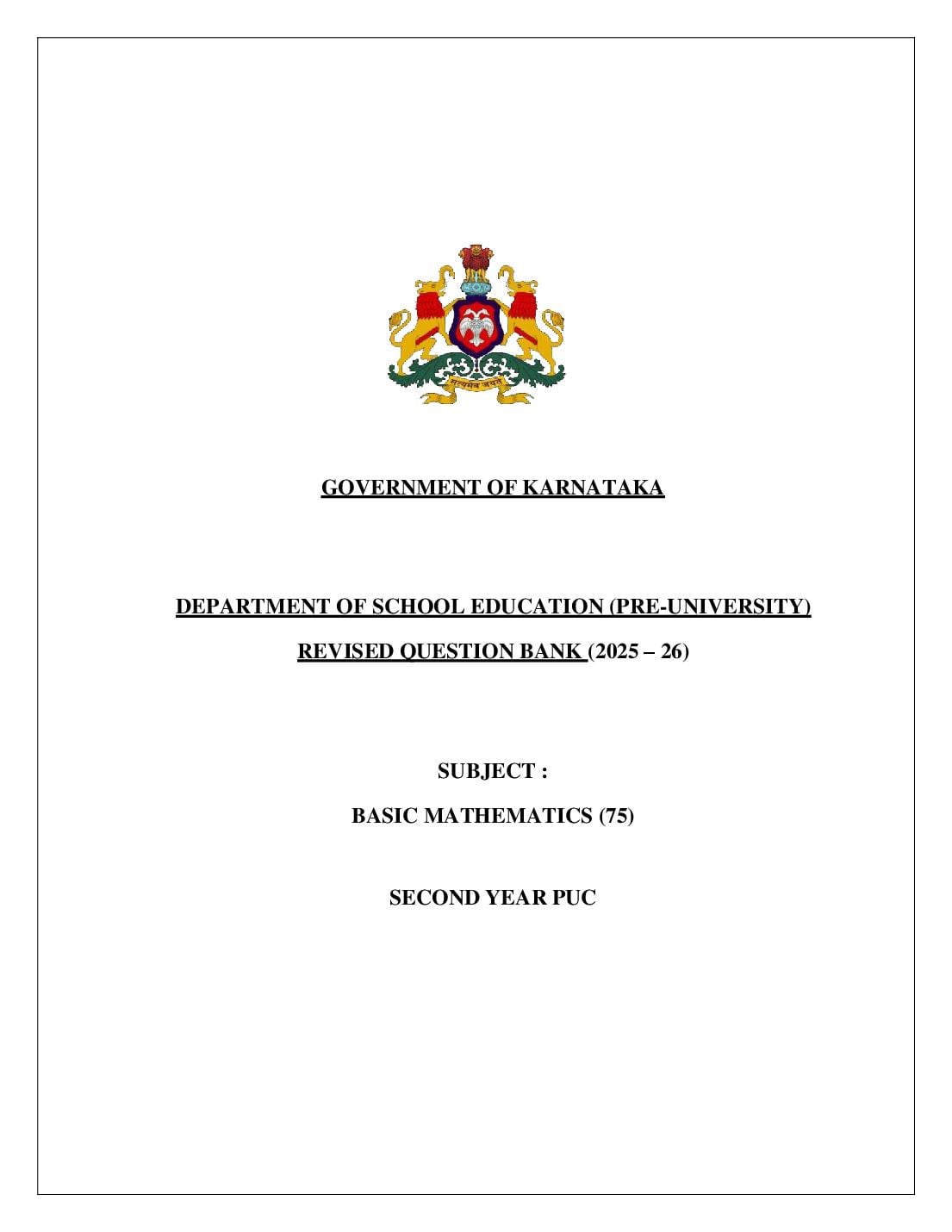 Karnataka 2nd PUC Question Bank 2026 Basic Mathematics - Page 1 of 65