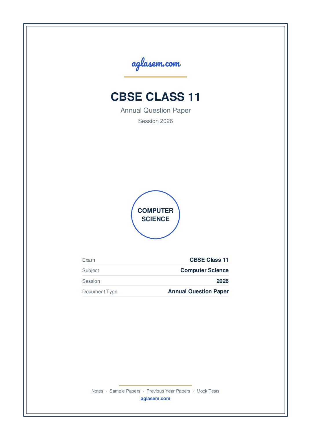 Class 11 Question Paper 2026 Computer Science - Page 1 of 13
