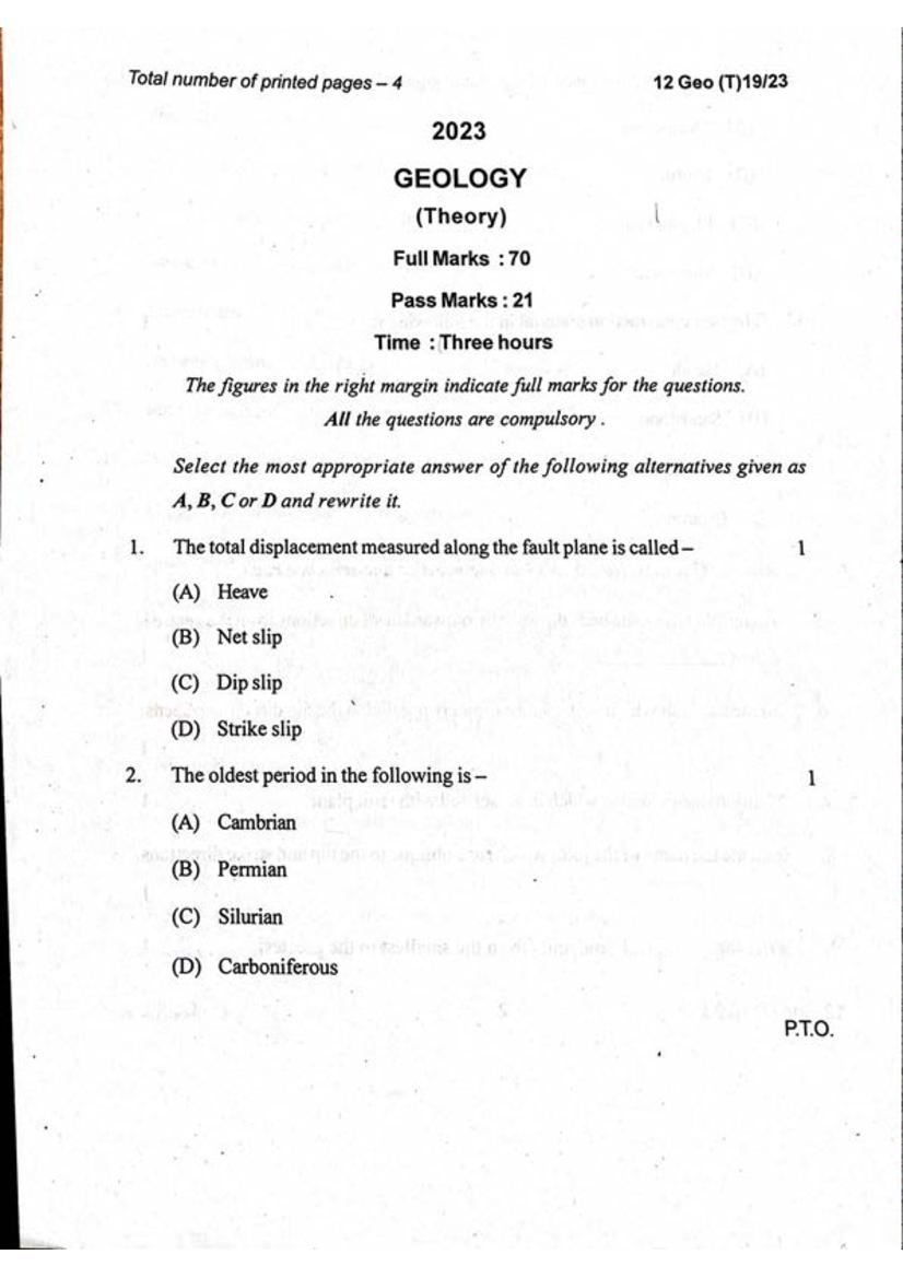 Manipur Board Class 12 Question Paper 2023 for Geology - Page 1