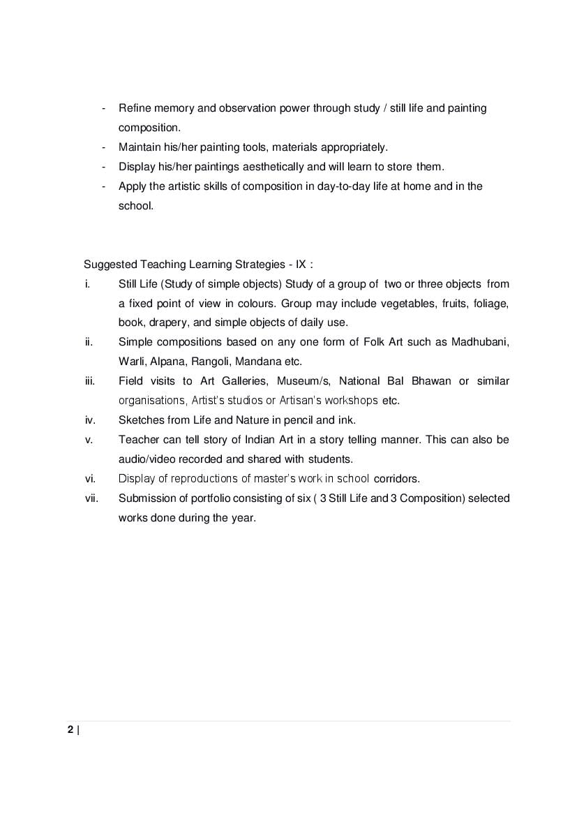 CBSE Class 9 Painting Syllabus 2020-21 - Page 1 of 3