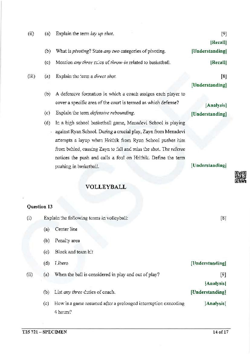 Icse Physical Education Specimen Paper 2025 Pdf Cisce Class 10 Physical Education Sample Paper 0839