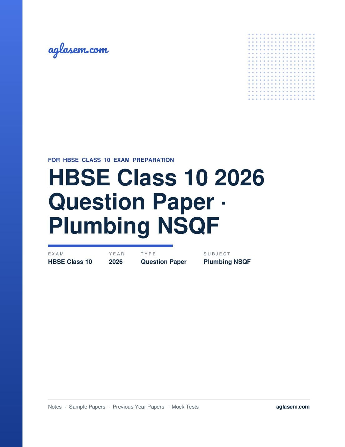 HBSE Class 10 Question Paper 2026 Plumbing NSQF - Page 1 of 16