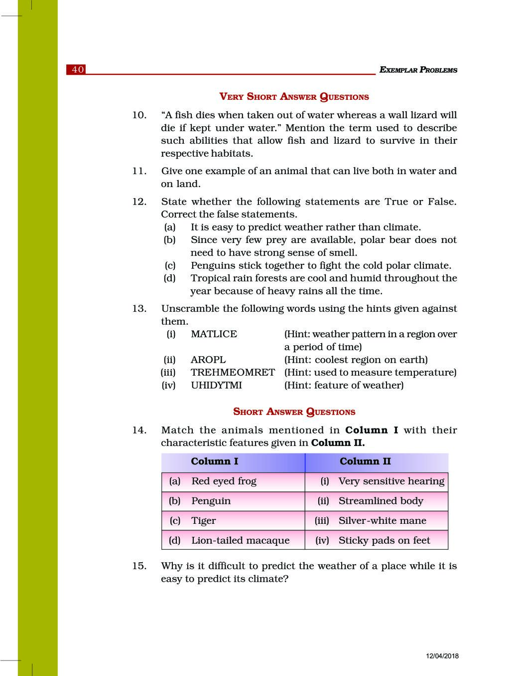 NCERT Exemplar Class 07 Science Unit 7 Weather, Climate and Adaptation of Animals to Climate NCERT Exemplar Class 07 Science Unit 7 Weather, Climate and Adaptation of Animals to Climate