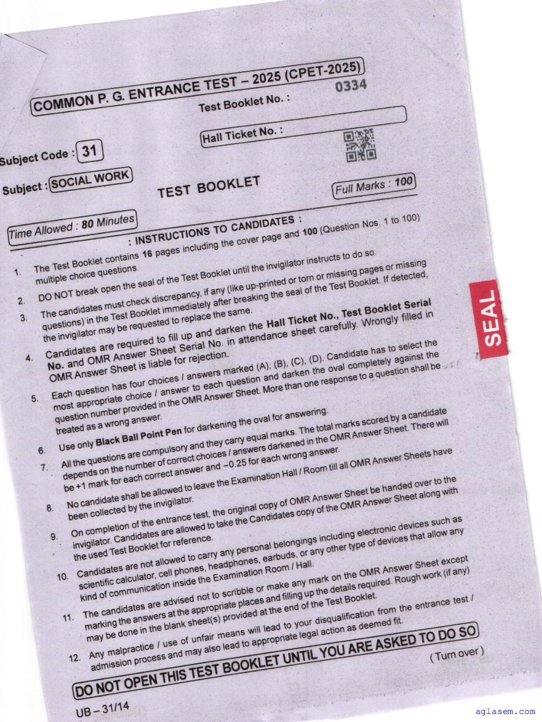 Odisha CPET 2025 Question Paper Social Work - Page 1 of 16