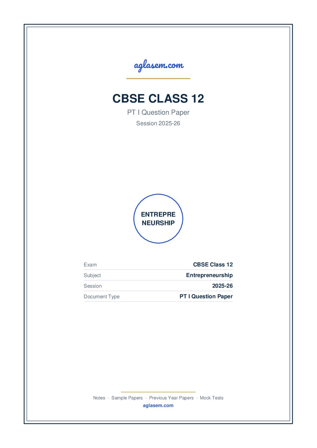 Class 12 PT I Question Paper 2025-26 Entrepreneurship - Page 1 of 3