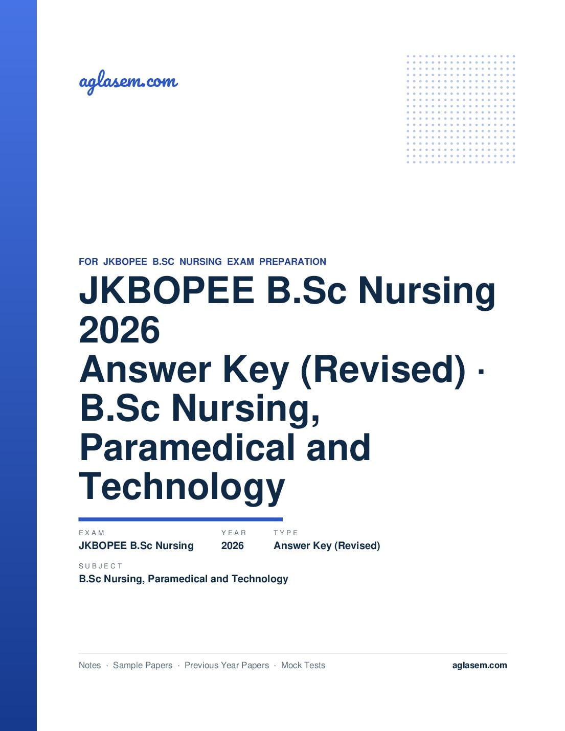 JKBOPEE B.Sc Nursing 2026 Answer Key (Revised) B.Sc Nursing, Paramedical and Technology - Page 1 of 10