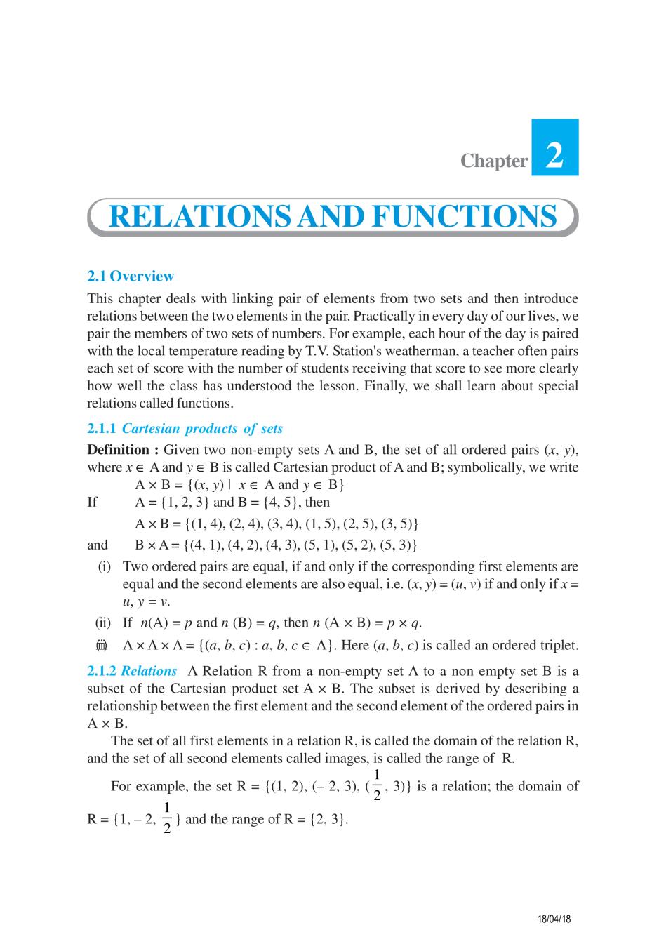 NCERT Exemplar Class 11 Maths Unit 2 Relations and Functions - Page 1