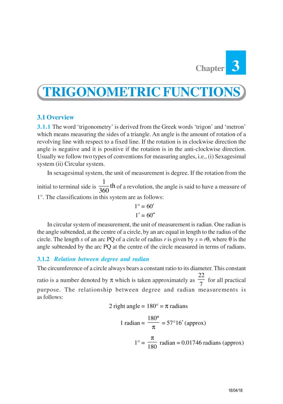 NCERT Exemplar Class 11 Maths Unit 3 Trigonometric Functions - Page 1