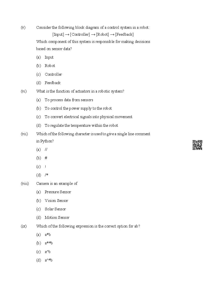 ICSE Robotics and Artificial Intelligence Specimen Paper 2025 PDF ...