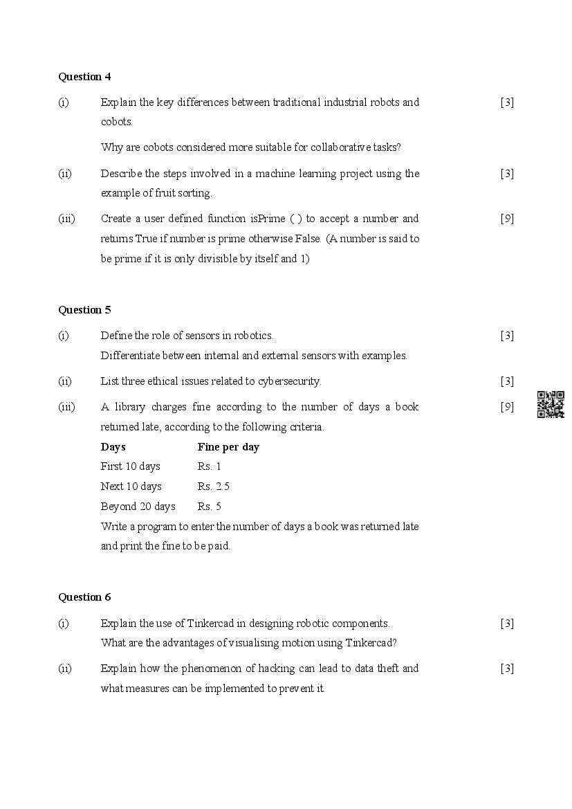 ICSE Robotics and Artificial Intelligence Specimen Paper 2025 PDF ...