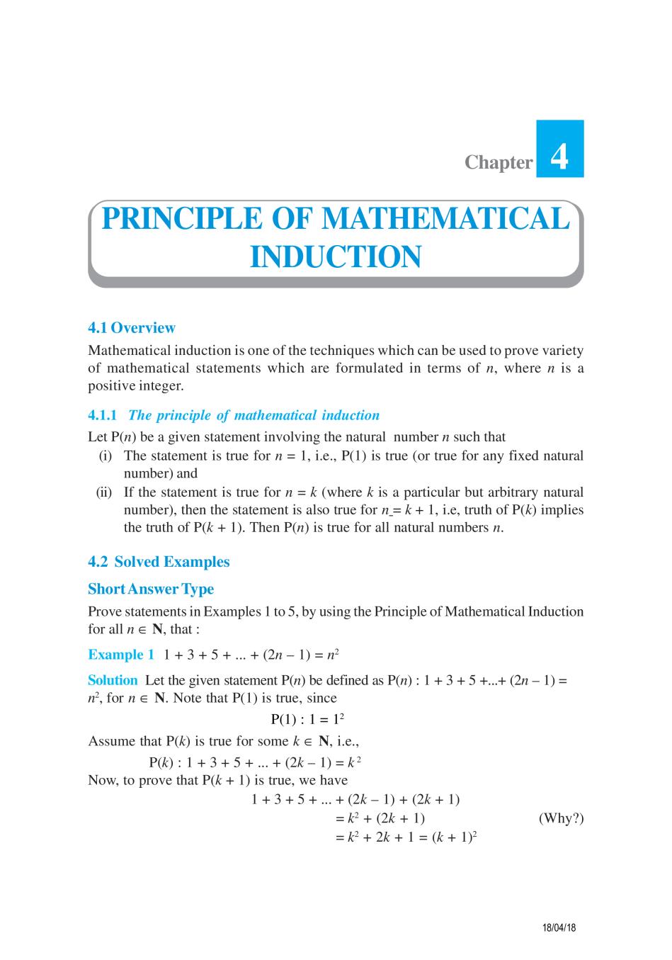 NCERT Exemplar Class 11 Maths Unit 4 Principle of Mathematical Induction - Page 1