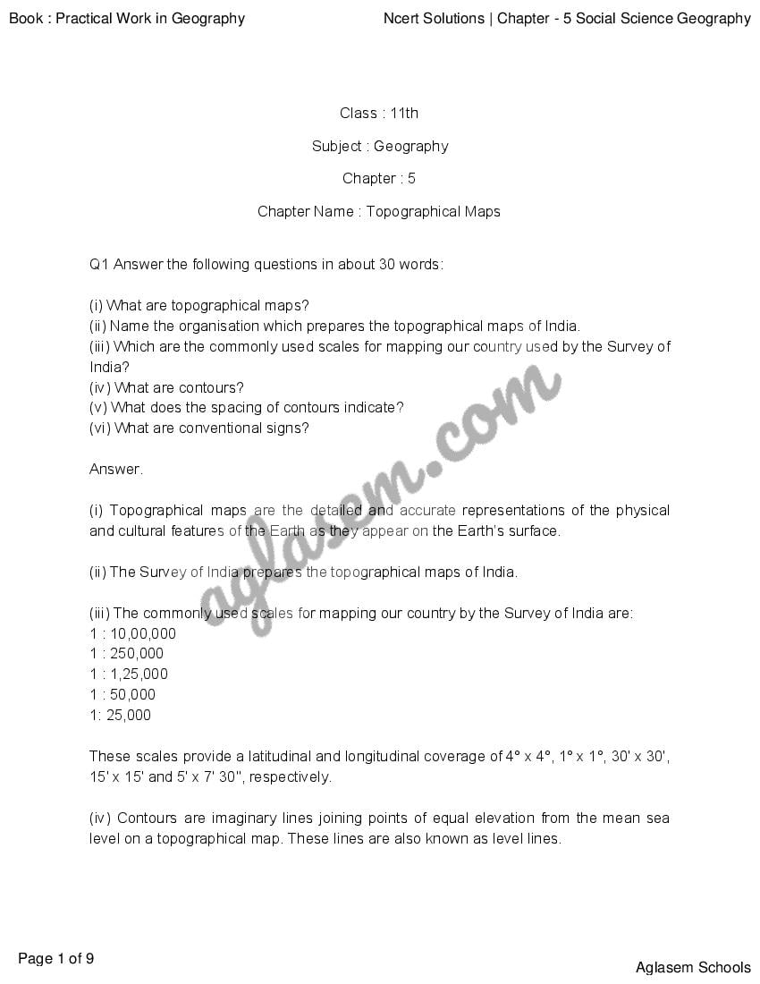 NCERT Solutions For Class 11 Geography Chapter 5 Topographical Maps ...