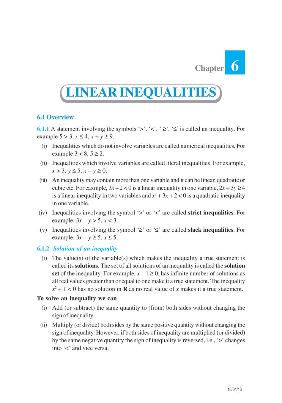 NCERT Exemplar Class 11 Maths Unit 6 Linear Inequalities - Page 1
