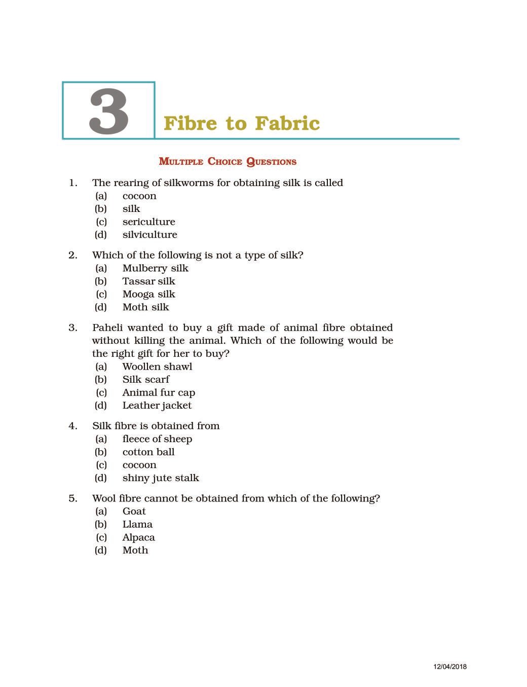 NCERT Exemplar Class 07 Science Unit 3 Fibre to Fabric - Page 1