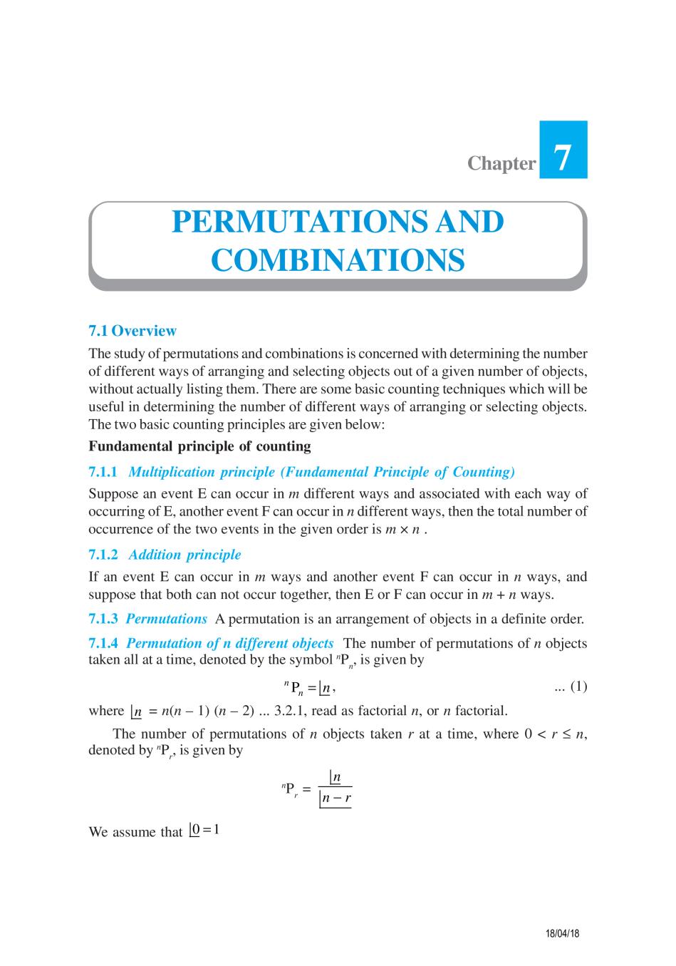 NCERT Exemplar Class 11 Maths Unit 7 Permutations And Combinations - Page 1