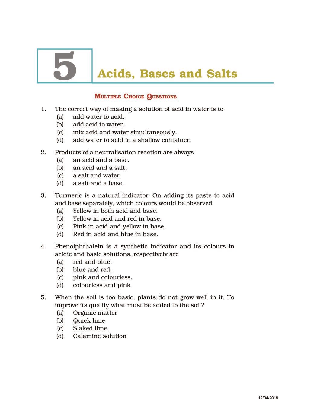 NCERT Exemplar Class 07 Science Unit 5 Acids, Bases and Salts - Page 1