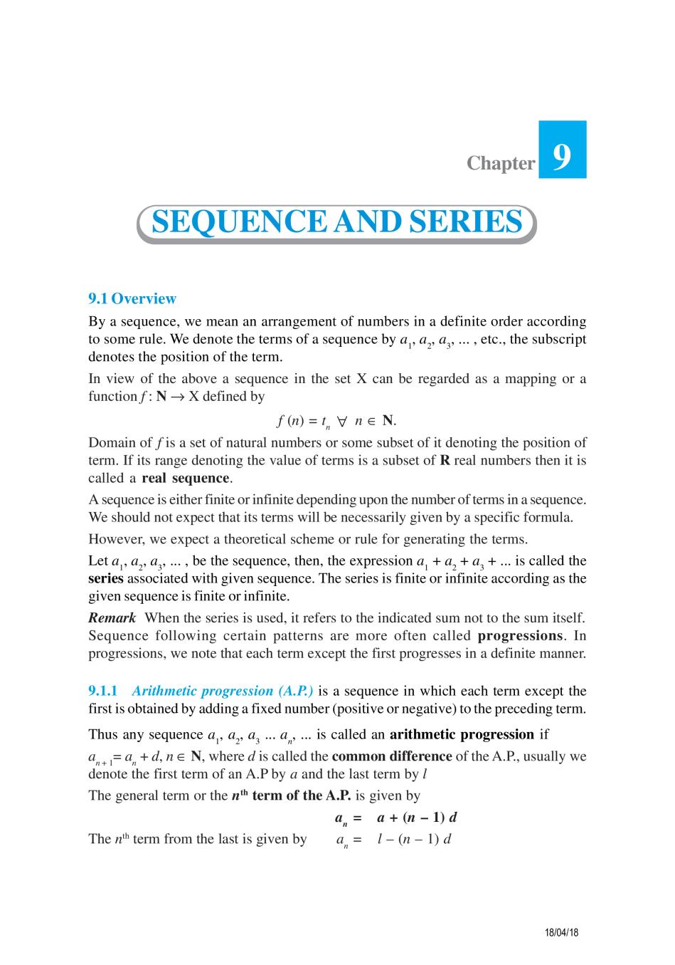 NCERT Exemplar Class 11 Maths Unit 9 Sequence and Series - Page 1