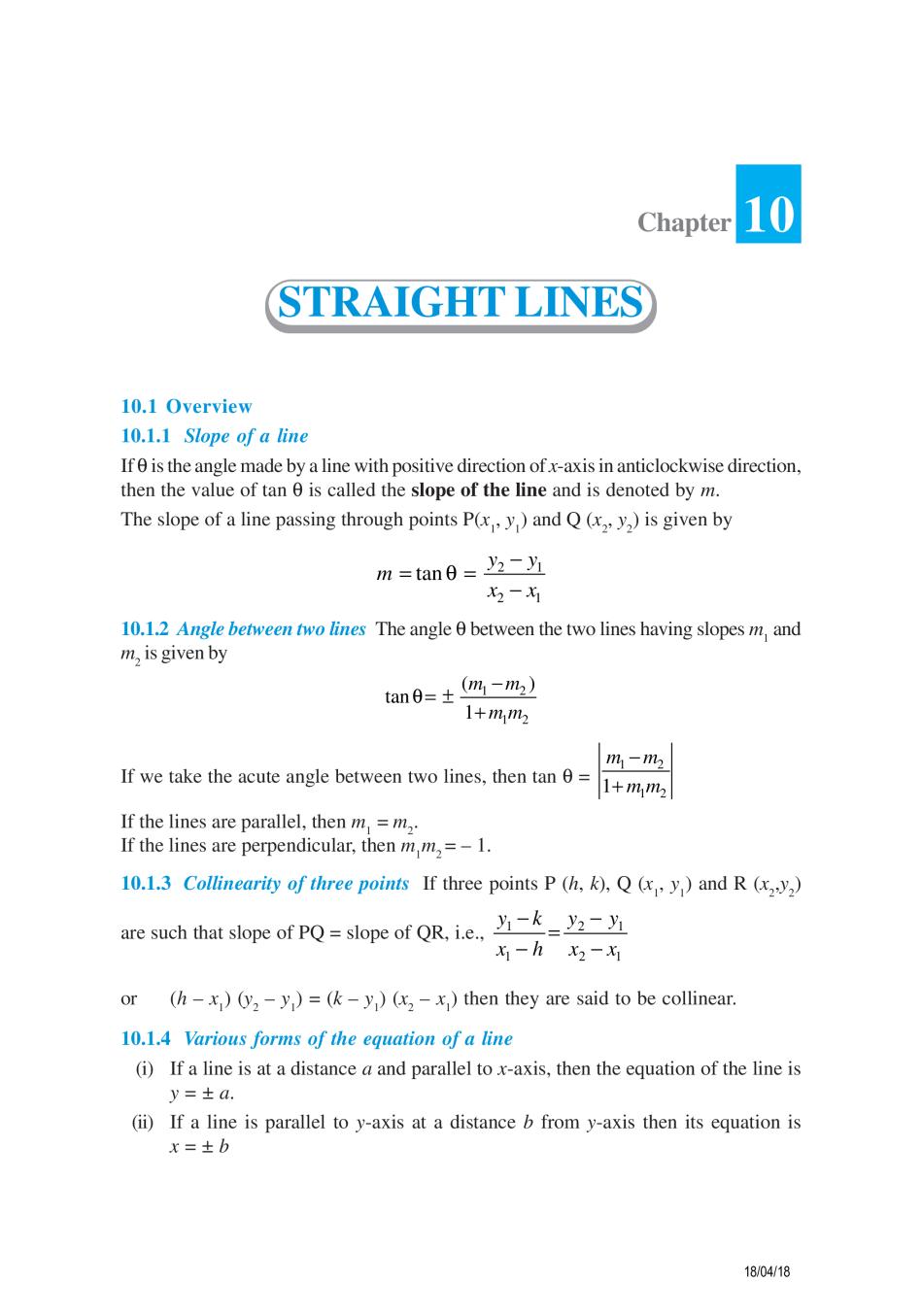 NCERT Exemplar Class 11 Maths Unit 10 Straight Lines - Page 1