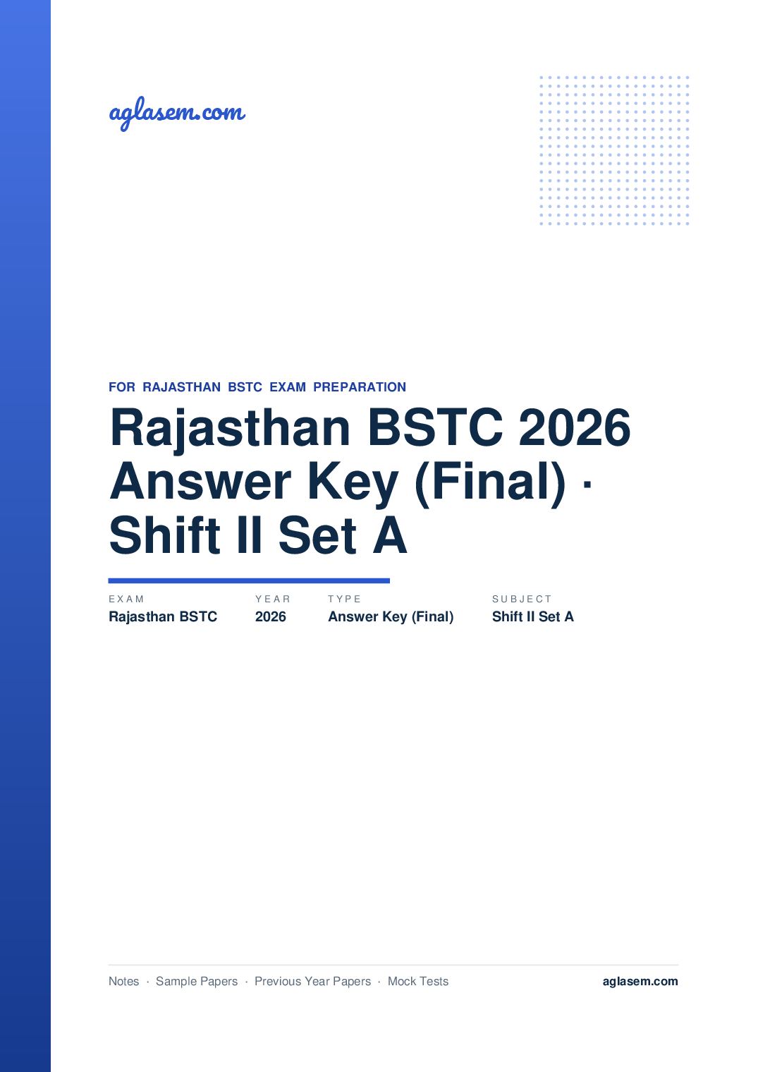 Rajasthan BSTC 2026 Answer Key (Final) Shift II Set A - Page 1 of 2