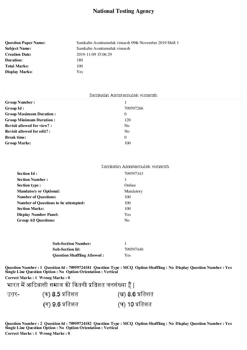 SWAYAM 2019 Question Paper Samkalin Asmitamulak vimarsh - Page 1 of 17