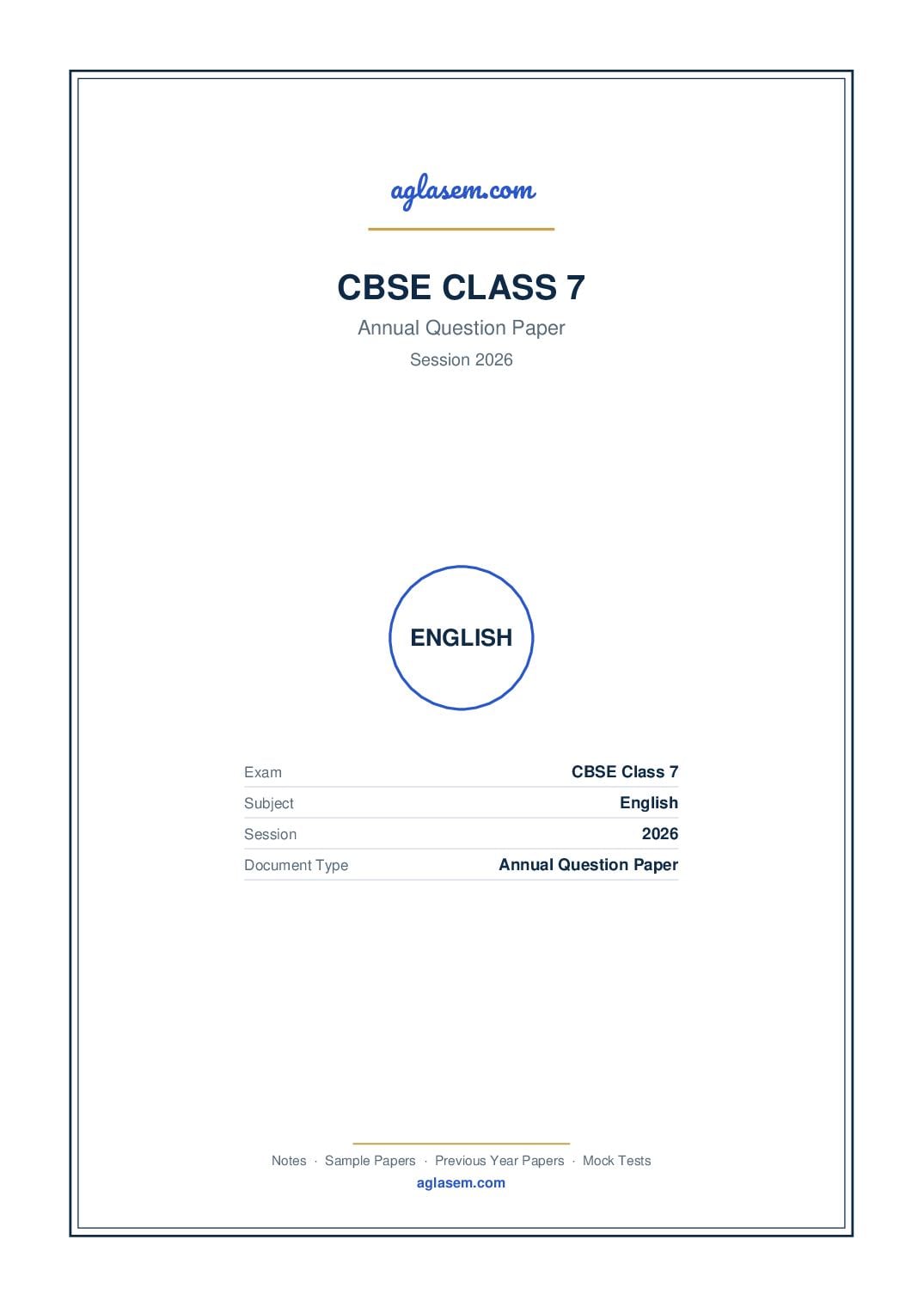 Class 7 Question Paper 2026 English - Page 1 of 7