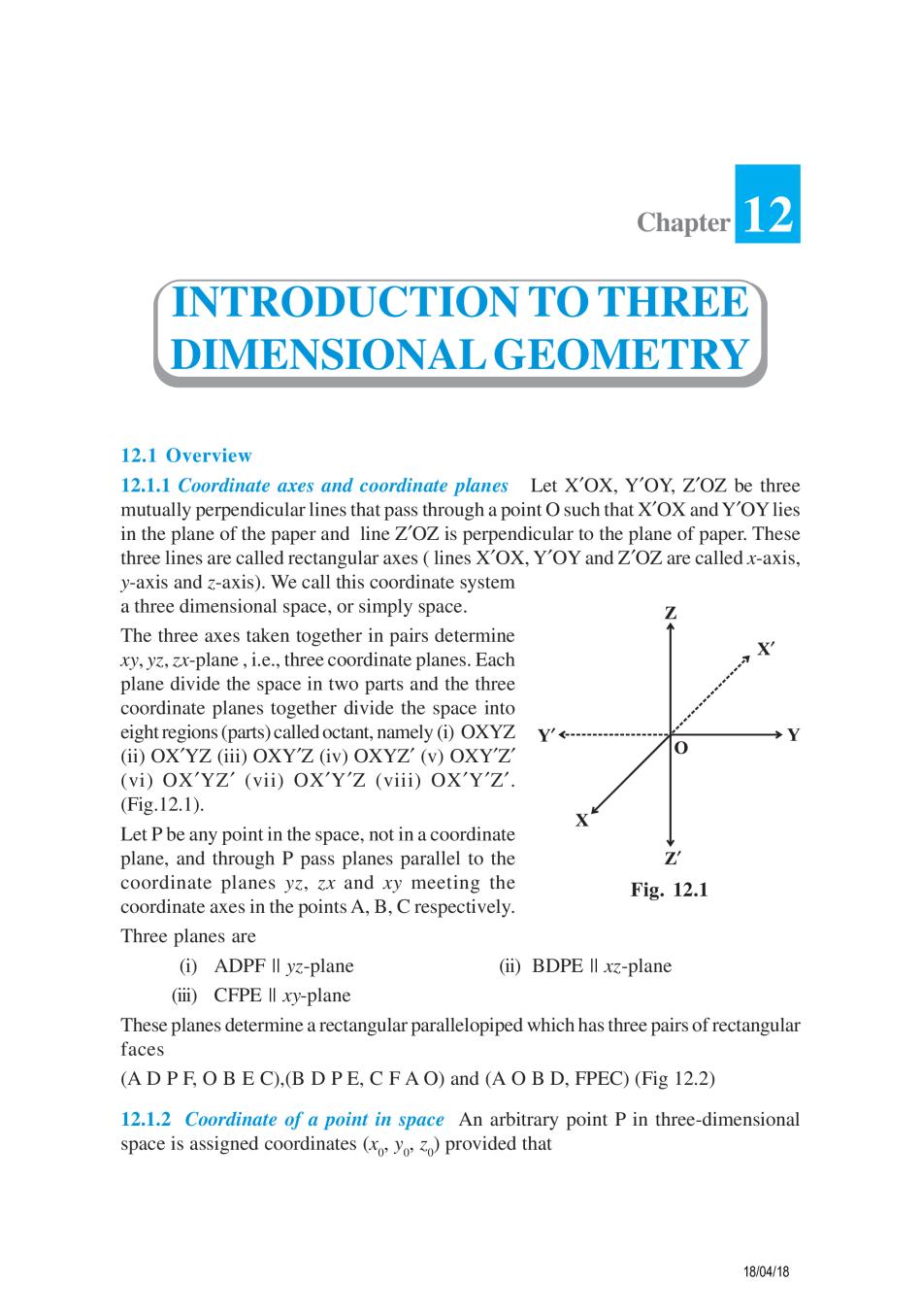 NCERT Exemplar Class 11 Maths Unit 12 Introduction To Three Dimensional Geometry - Page 1