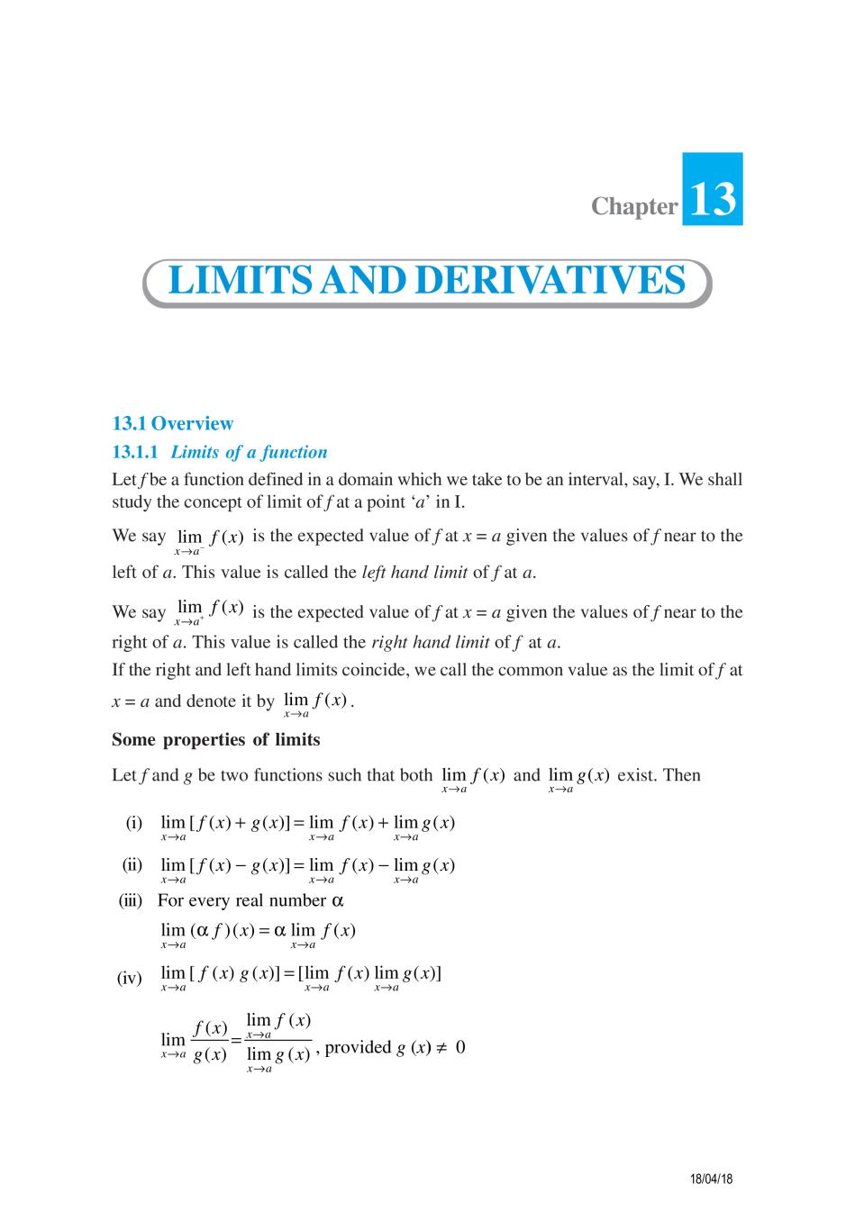 NCERT Exemplar Class 11 Maths Unit 13 Limits And Derivatives - Page 1