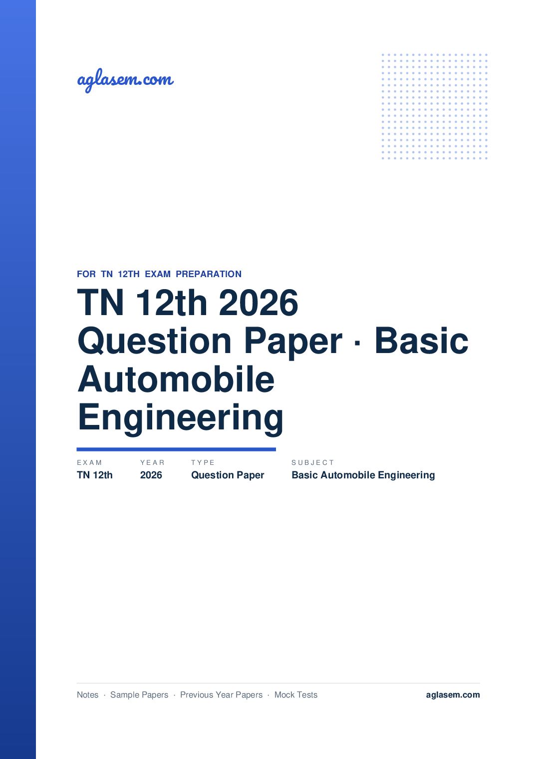 TN 12th Question Paper 2026 Basic Automobile Engineering - Page 1 of 9