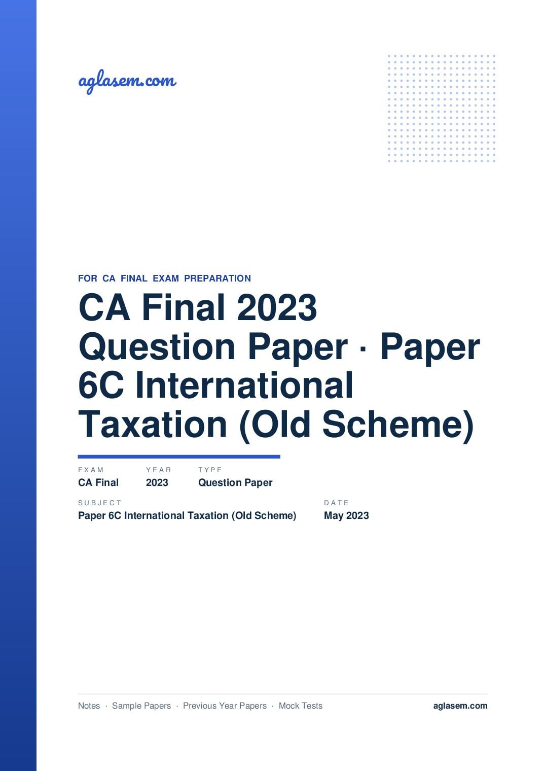 CA Final May 2023 Question Paper Paper 6C International Taxation (Old Scheme) - Page 1 of 32