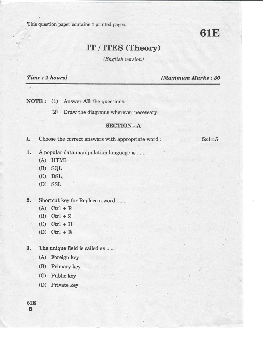 AP 10th Class Question Paper 2019 IT and ITES (English Medium) - Page 1