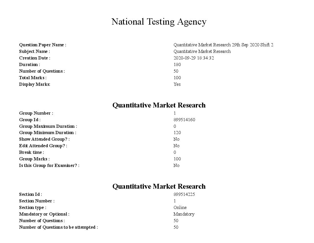 SWAYAM 2020 Question Paper Quantitative Market Research - Page 1 of 22
