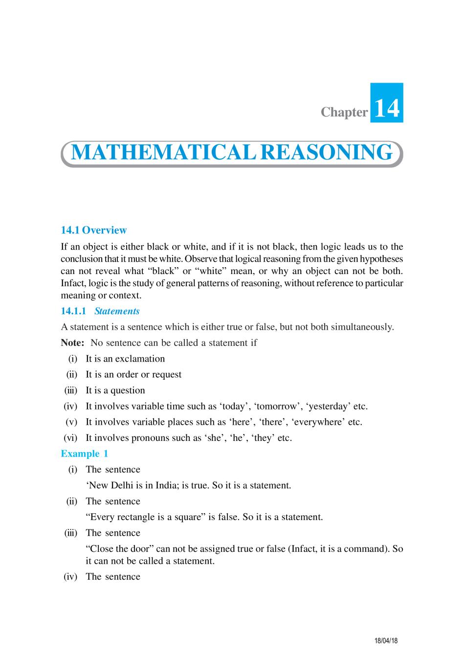 NCERT Exemplar Class 11 Maths Unit 14 Mathematical Reasoning - Page 1