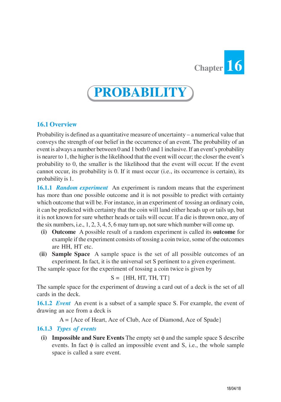 NCERT Exemplar Class 11 Maths Unit 16 Probability - Page 1