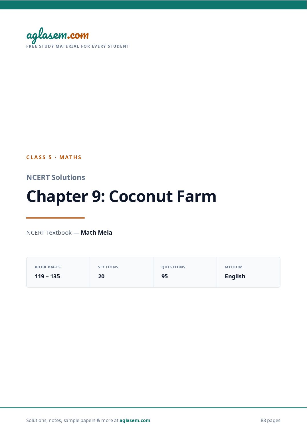 NCERT Solutions Class 5 Maths Chapter 9 Coconut Farm - Page 1 of 89