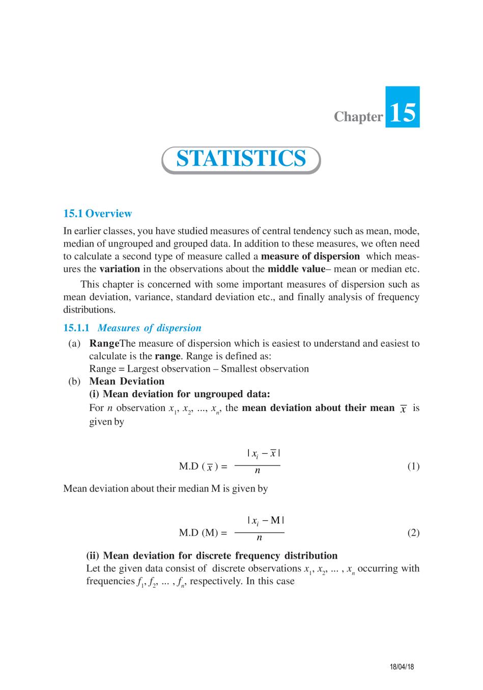 NCERT Exemplar Class 11 Maths Unit 15 Statistics - Page 1