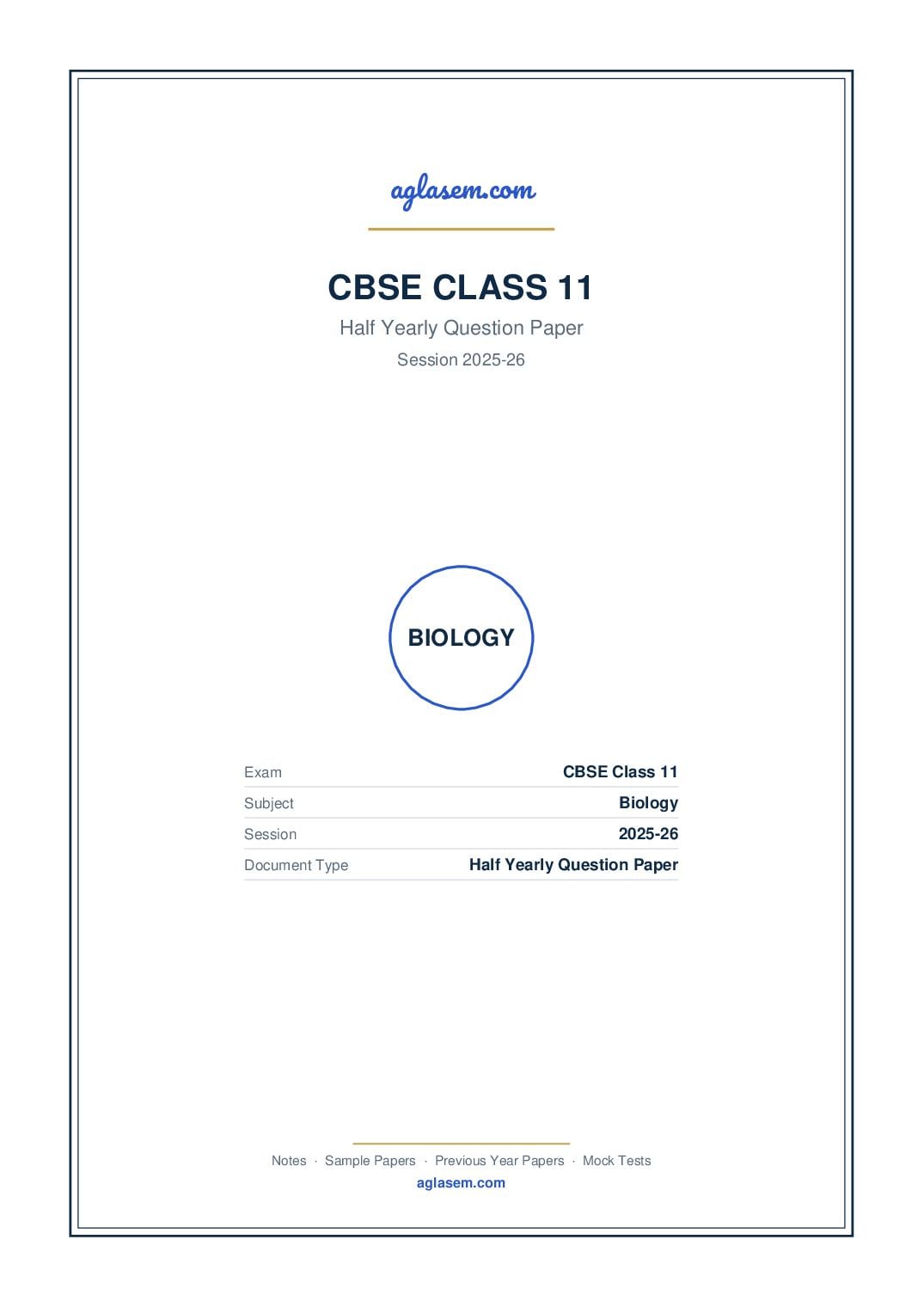 Class 11 Half Yearly Question Paper 2025-26 Biology - Page 1 of 7