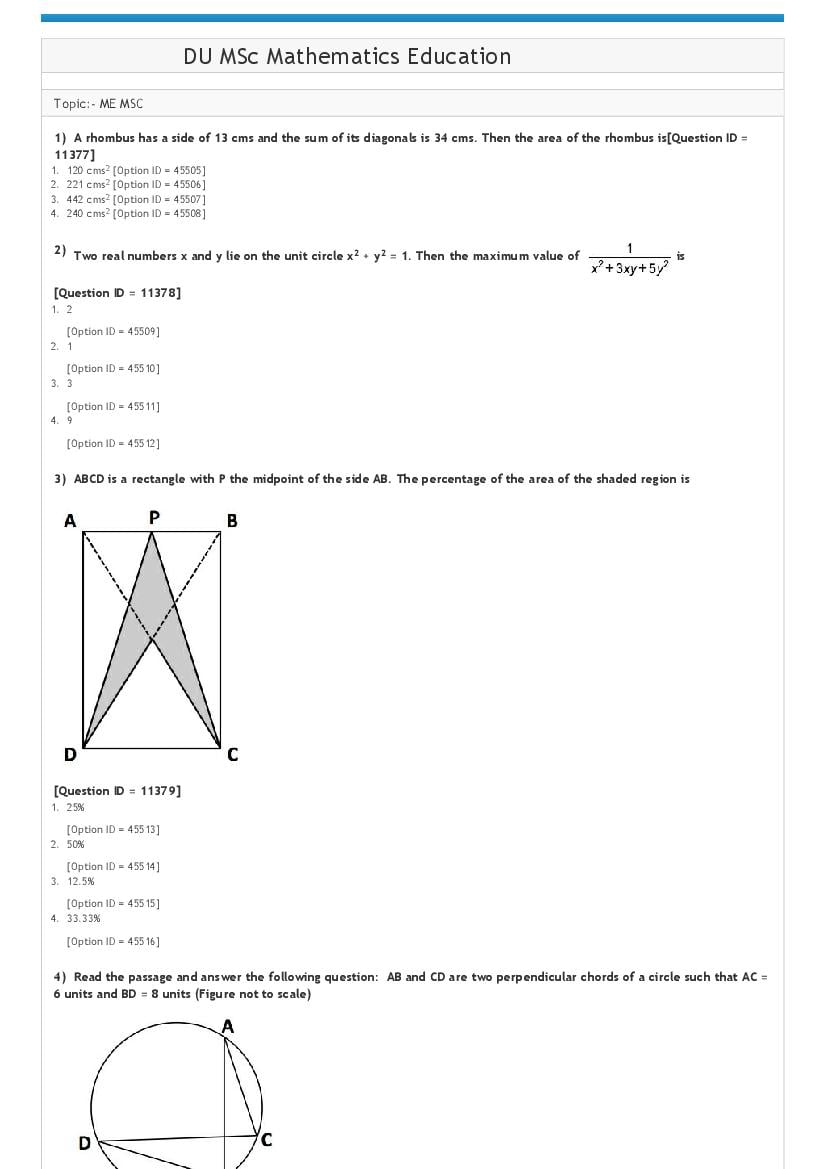 DUET 2021 Question Paper M.Sc Mathematics Education - Page 1
