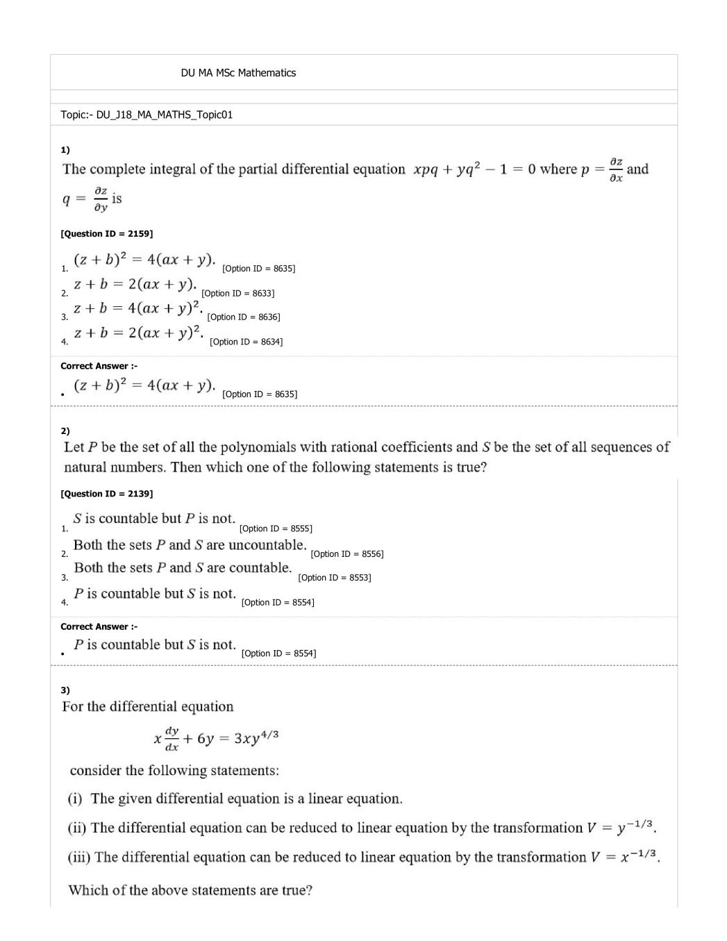 DUET 2018 Question Paper for DU MA MSc Mathematics - Page 1