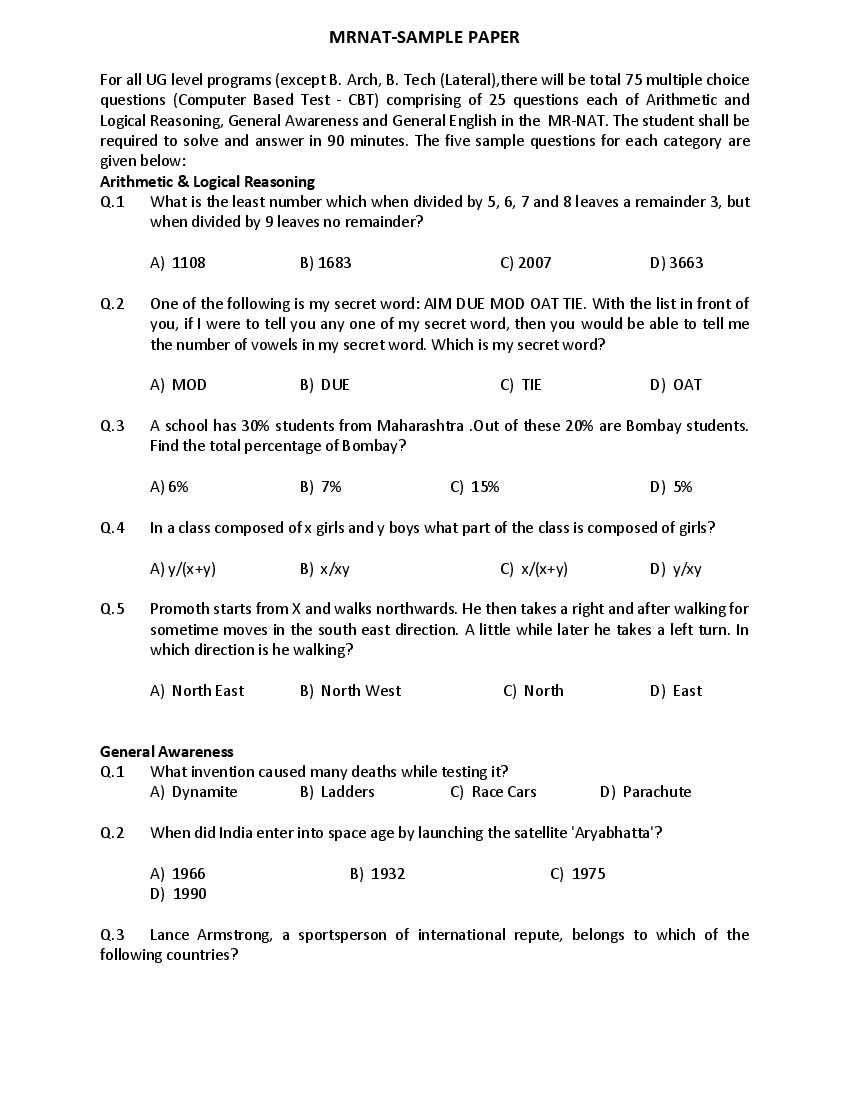 MRNAT Sample Paper - Page 1