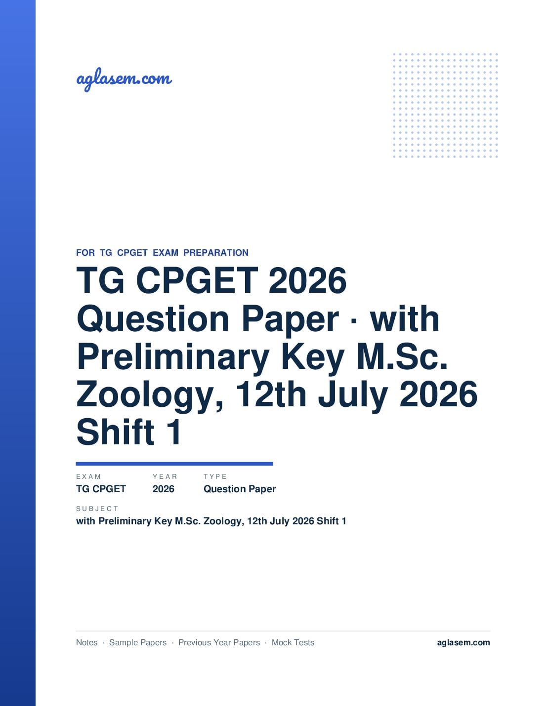 TG CPGET 2026 Question Paper with Preliminary Key M.Sc. Zoology, 12th July 2026 Shift 1 - Page 1 of 47