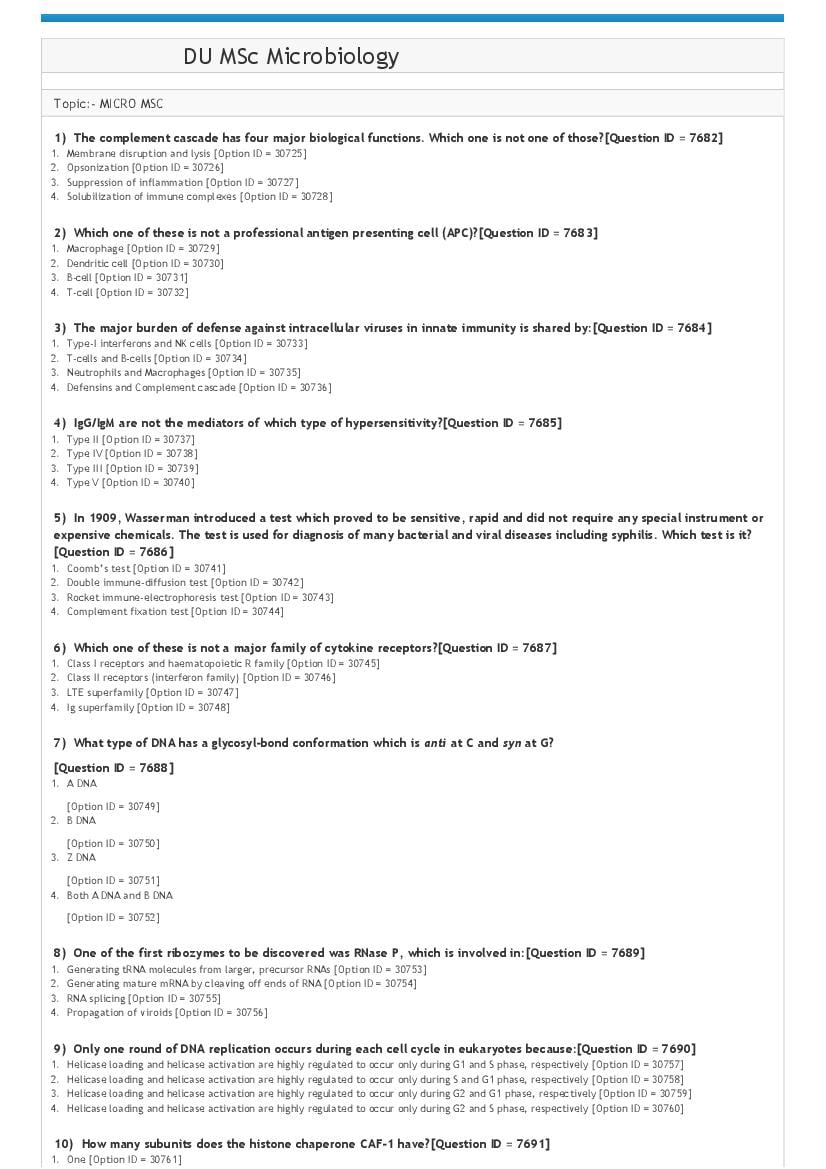 DUET 2021 Question Paper M.Sc Microbiology - Page 1