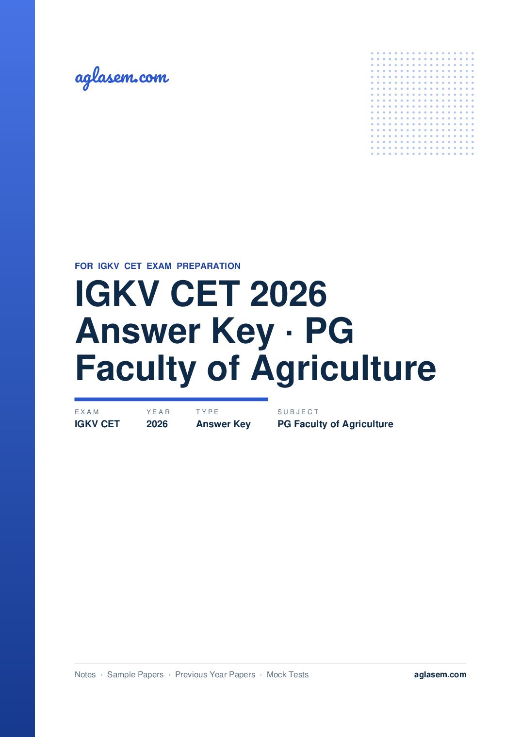 IGKV CET 2026 Answer Key PG Faculty of Agriculture - Page 1 of 7
