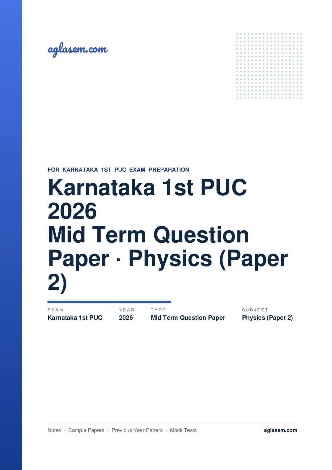 Karnataka 1st PUC Mid Term Question Paper 2026 Physics (Paper 2) - Page 1 of 4
