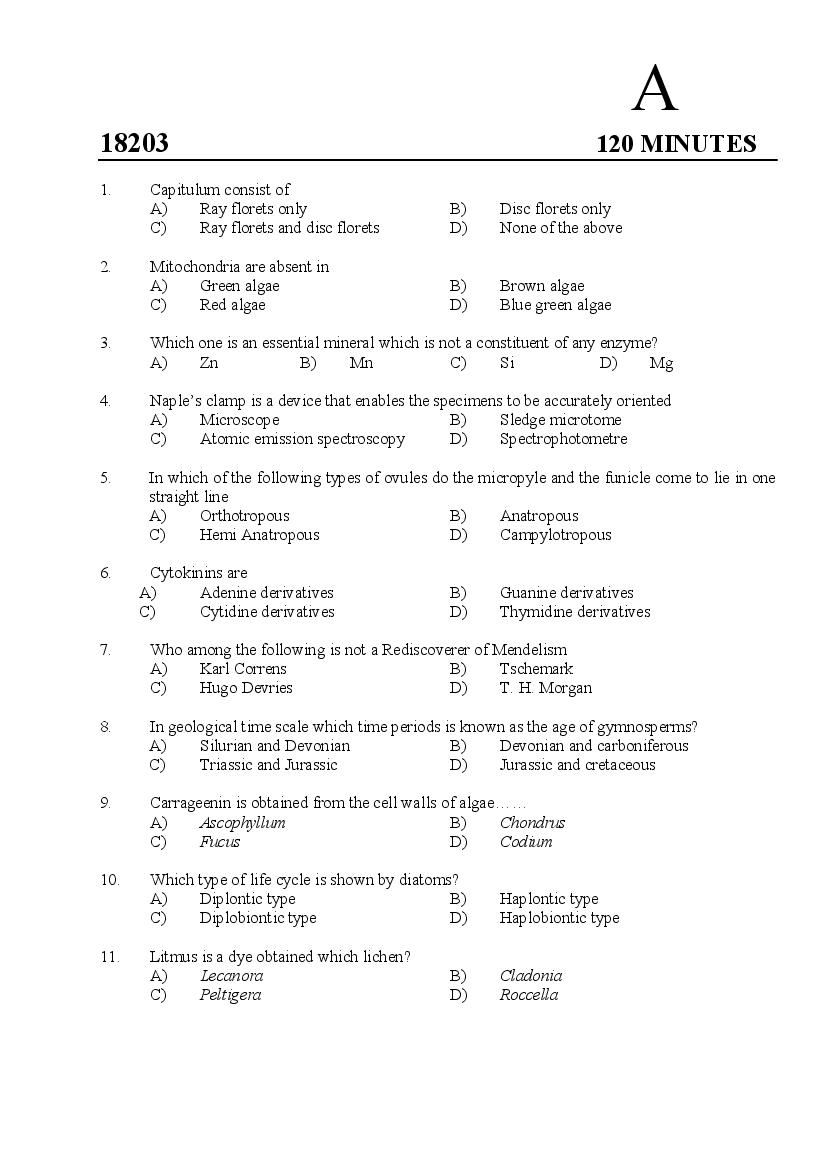 Kerala SET 2018 Feb Question Paper Botany - Page 1 of 14