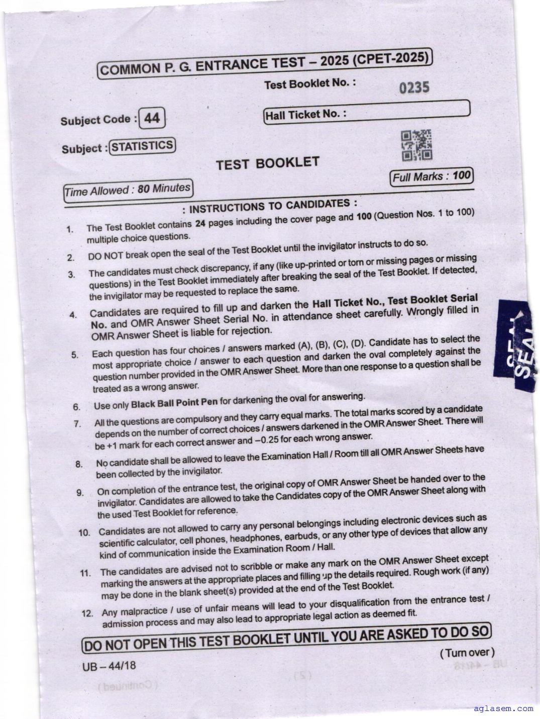 Odisha CPET 2025 Question Paper Statistics - Page 1 of 24