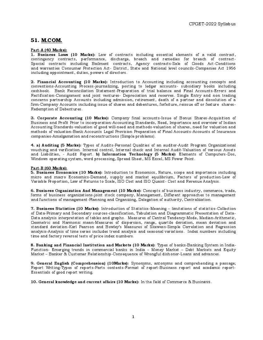 TS CPGET 2022 Syllabus M.Com - Page 1