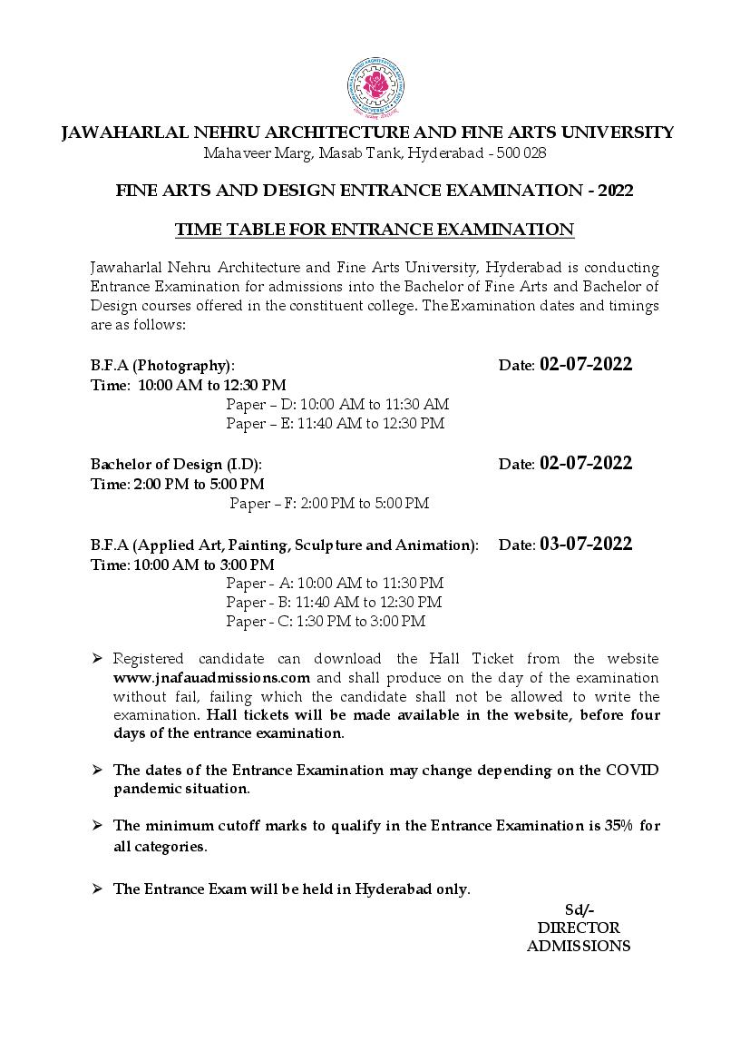 JNAFAU Admission 2022 Schedule - Page 1