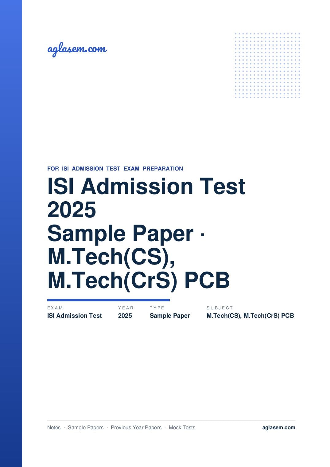ISI Admission Test 2025 Sample Paper M.Tech(CS), M.Tech(CrS) PCB - Page 1 of 12